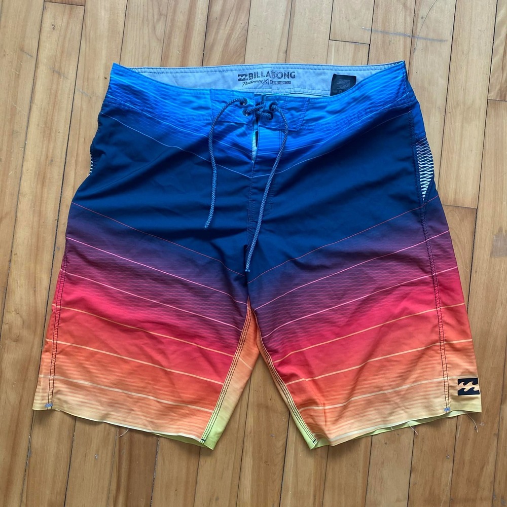 Billabong Mens Platinum X Board Shorts Gradient Stripe Drawstring Waist Size 36
